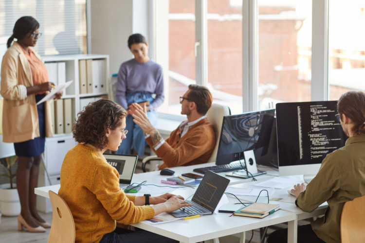 IT Development Team working in office