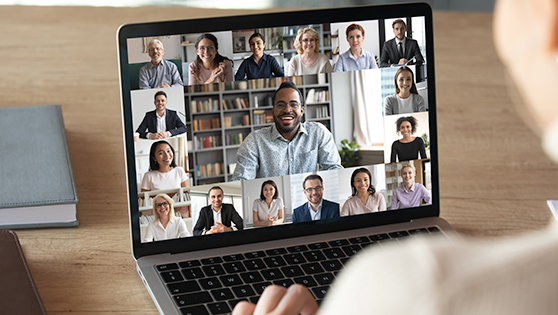 person on video conference with others